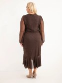 Sukienka damska Plus Size z dodatkiem wiskozy z marszczeniami brązowa