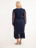 Sukienka damska Plus Size z dodatkiem wiskozy z marszczeniami granatowa