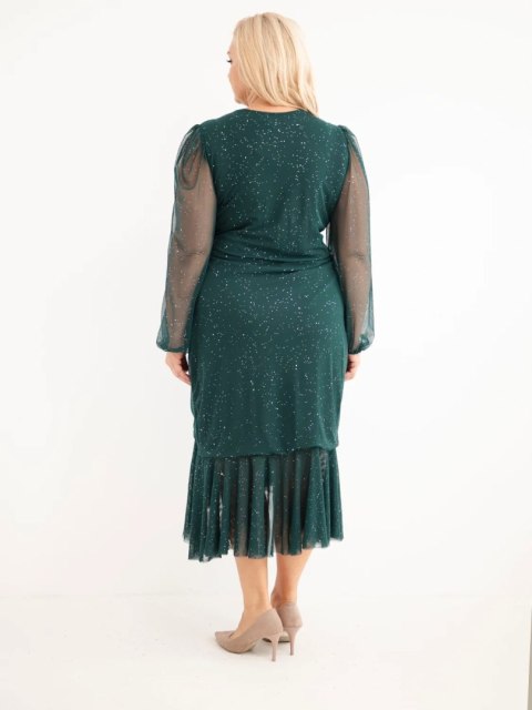 Sukienka damska Plus Size z dodatkiem wiskozy z marszczeniami zielona