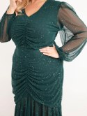 Sukienka damska Plus Size z dodatkiem wiskozy z marszczeniami zielona