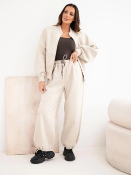 Komplet damski z dodatkiem wiskozy z zamkiem i stójką beżowy melanż