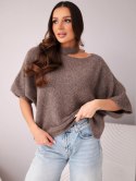 Sweter damski oversize z asymetrycznym dekoltem i półgolfem fango