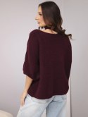 Sweter damski oversize z asymetrycznym dekoltem i półgolfem śliwkowy