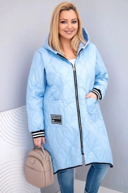 Kurtka damska Plus Size pikowana z kapturem i sportowymi mankietami niebieska