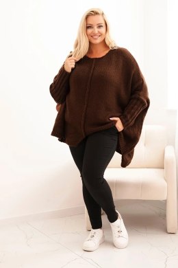 Sweter damska Plus Size z akrylem o luźnym kroju i rękawem 3/4 brązowy