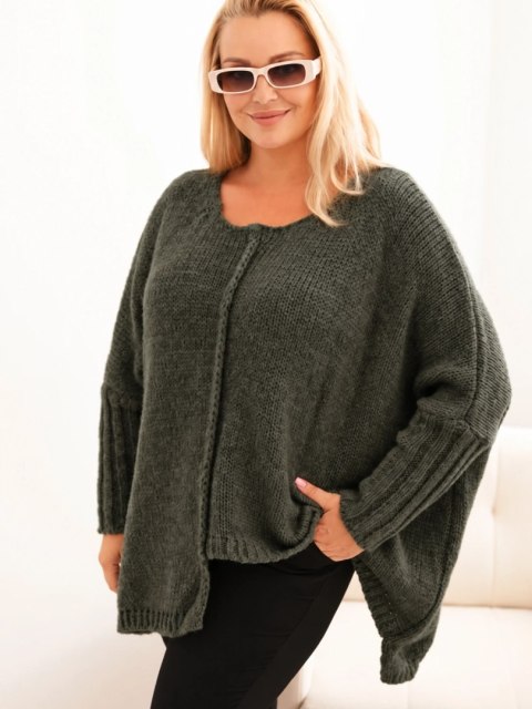 Sweter damska Plus Size z akrylem o luźnym kroju i rękawem 3/4 khaki