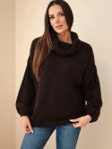 Sweter damski luźny z dodatkiem wełny z golfem brązowy