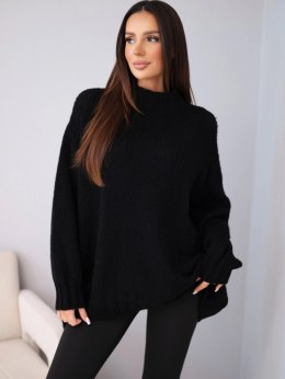 Sweter damski luźny z dodatkiem wełny z półgolfem czarny