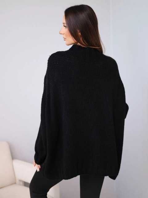 Sweter damski luźny z dodatkiem wełny z półgolfem czarny