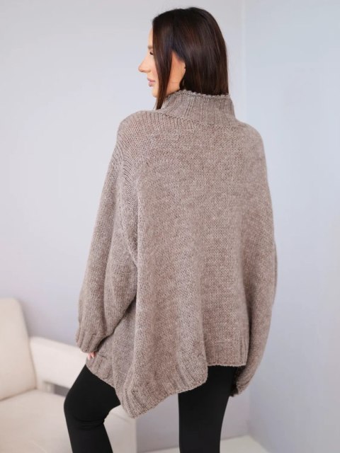 Sweter damski luźny z dodatkiem wełny z półgolfem fango
