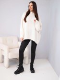 Sweter damski luźny z dodatkiem wełny z półgolfem jasnobeżowy
