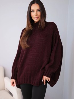 Sweter damski luźny z dodatkiem wełny z półgolfem śliwkowy