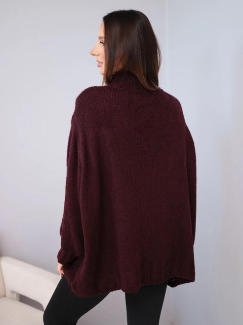 Sweter damski luźny z dodatkiem wełny z półgolfem śliwkowy