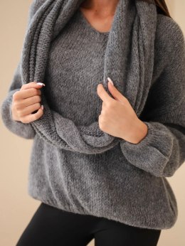 Sweter damski z dodatkiem wełny i kominem szary