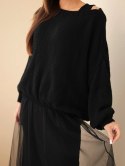 Sweter damski luźny z dodatkiem wełny z sukienka z tiulem czarny