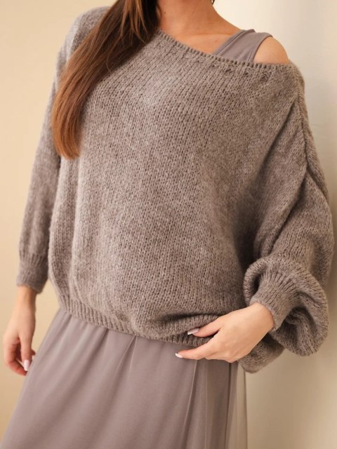 Sweter damski luźny z dodatkiem wełny z sukienka z tiulem fango