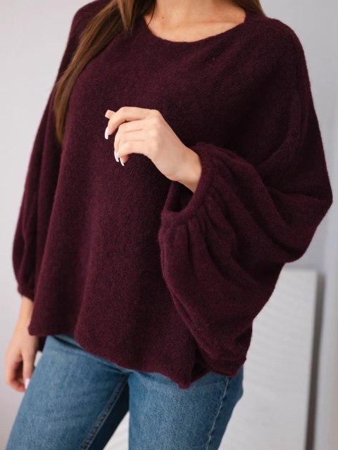 Sweter damski z dodatkiem alpaki oversize śliwkowy