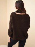 Sweter damski z dodatkiem wełny i kominem brązowy