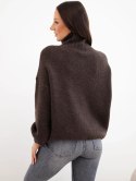Sweter damski z wysokim kołnierzem i ozdobnymi guzikami brązowy