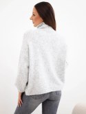 Sweter damski z wysokim kołnierzem i ozdobnymi guzikami jasnoszary