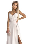299-6 CHIARA elegancka maxi długa suknia na ramiączkach - BEŻOWA Numoco