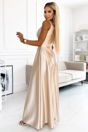 299-8 CHIARA elegancka maxi długa satynowa suknia na ramiączkach - ZŁOTA Numoco