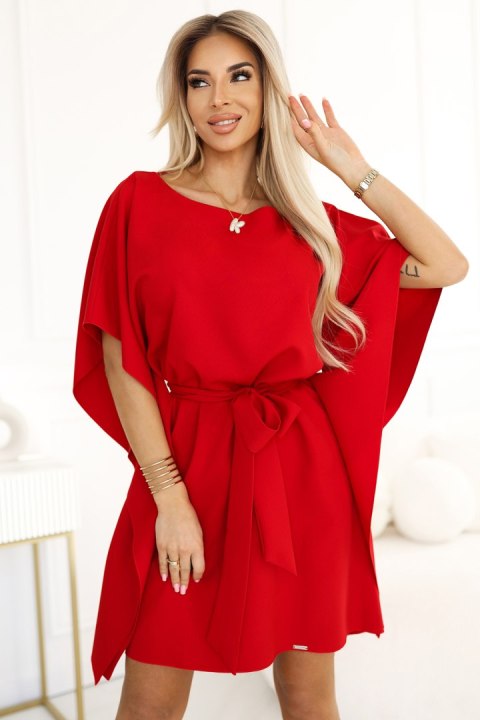 287-35 SOFIA Sukienka motyl z wiązaniem w pasie - CZERWONA Numoco