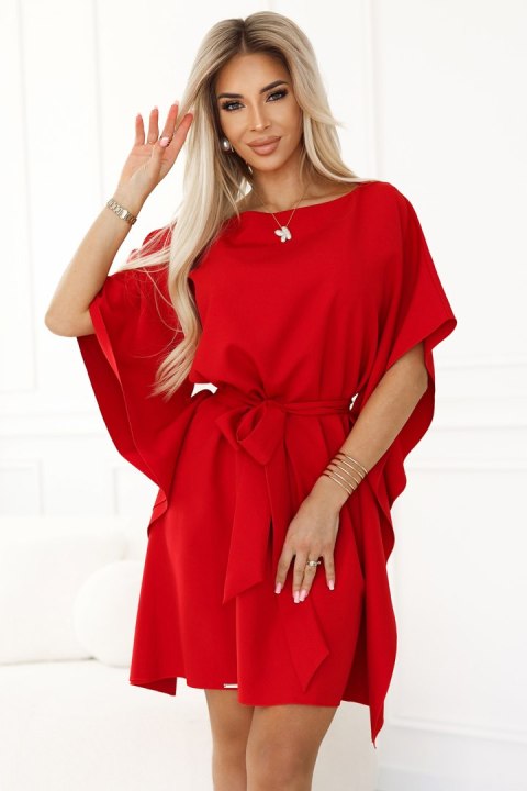 287-35 SOFIA Sukienka motyl z wiązaniem w pasie - CZERWONA Numoco