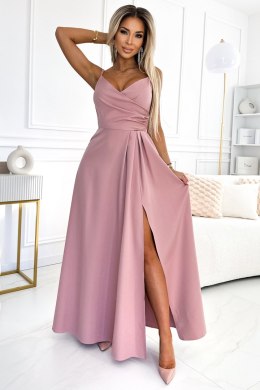 299-16 CHIARA elegancka maxi długa suknia na ramiączkach - BRUDNY RÓŻ Numoco