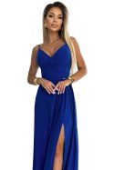 299-17 CHIARA elegancka maxi długa suknia na ramiączkach - CHABROWA Z BROKATEM Numoco