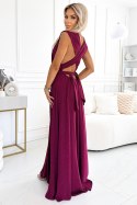 509-3 Elegancka długa suknia wiązana na wiele sposobów - BORDOWA z brokatem Numoco