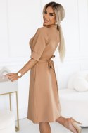 286-8 SANDY Koszulowa rozkloszowana sukienka z paskiem - MOCHA MOUSSE Numoco