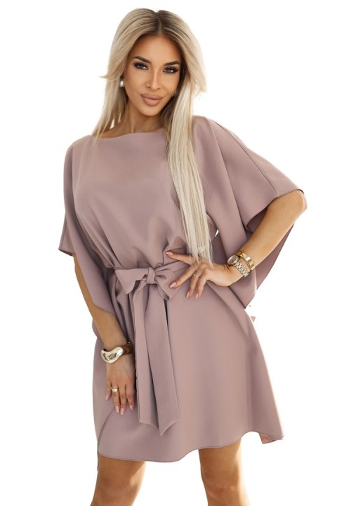 287-37 SOFIA Sukienka motyl z wiązaniem w pasie - MOCHA MOUSSE Numoco
