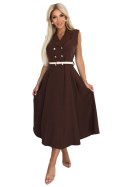 596-4 Elegancka szmizjerka midi ze złotymi guzikami i paskiem - CZEKOLADOWA Numoco basic