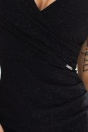 610-1 Olśniewająca brokatowa sukienka ołówkowa z kopertowym dekoltem i ramiączkami - czarna Numoco