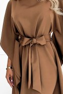 287-39 SOFIA Sukienka motyl z wiązaniem w pasie - cappuccino Numoco