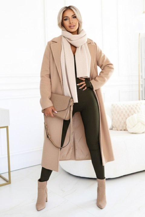 619-2 Wygodny i elegancki prążkowany kombinezon damski z dekoltem - khaki Kocula
