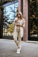 629-1 Wygodny kardigan oversize z kapturem i stylową naszywką - beżowy Numoco basic