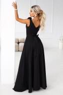 643-2 Elegancka wieczorowa suknia maxi z rozcięciem i różami - klasyczna czerń Numoco